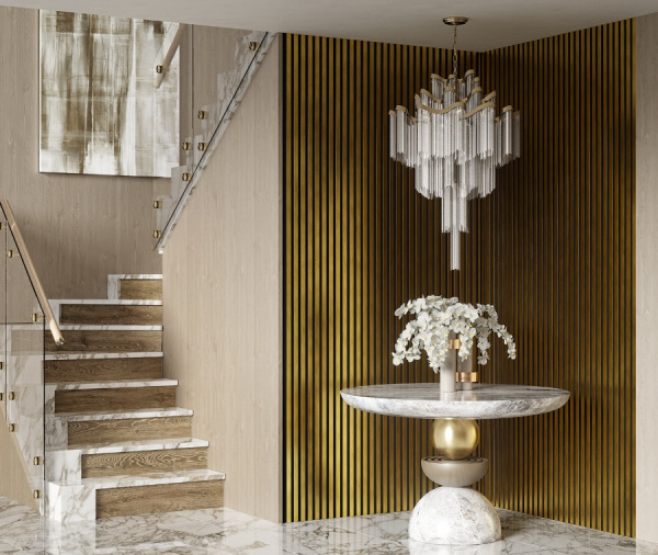 Комплект акуст.панелей, черный войлок, 3000х300х19мм, рейки ЭКОПОЛИМЕР, золото матовое/2шт.